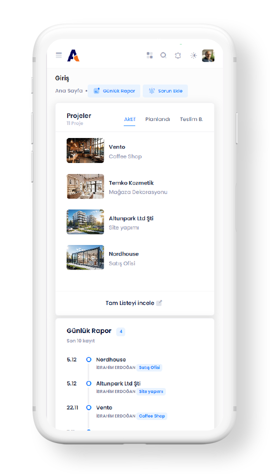 Uygulama Ana Sayfa ekranı