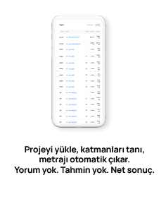 AutoCAD projelerinden net metraj ve malzeme hesabı ekranı